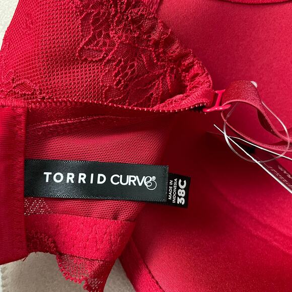 Torrid NWT Lightly Lined T-Shirt Bra Microfiber & Lace Red Underwire Size 38C - Picture 9 of 9